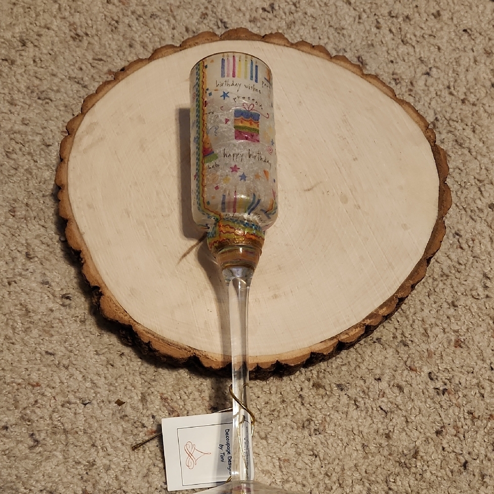 Decopage Designs By Toni Happy Birthday Design Tea Light Candle Holder NEW